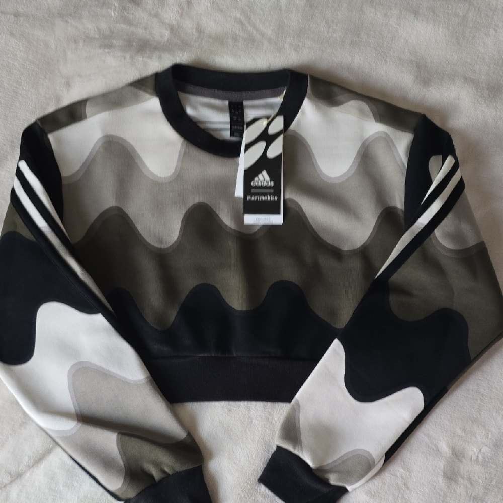 Kids Adidas X Marimekko Black and Gray Crew Neck Sweater